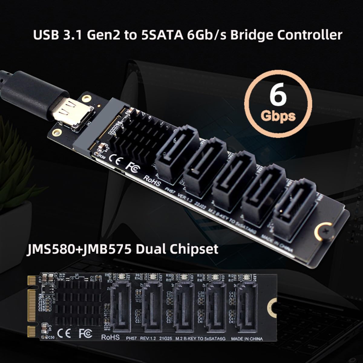 10 Gb/s USB-C typu C na NGFF Key B+M SATA 6 Gb/s SSD 5 portów adapter konwerter PM Port Multiplier Selector JMB575 JMS580