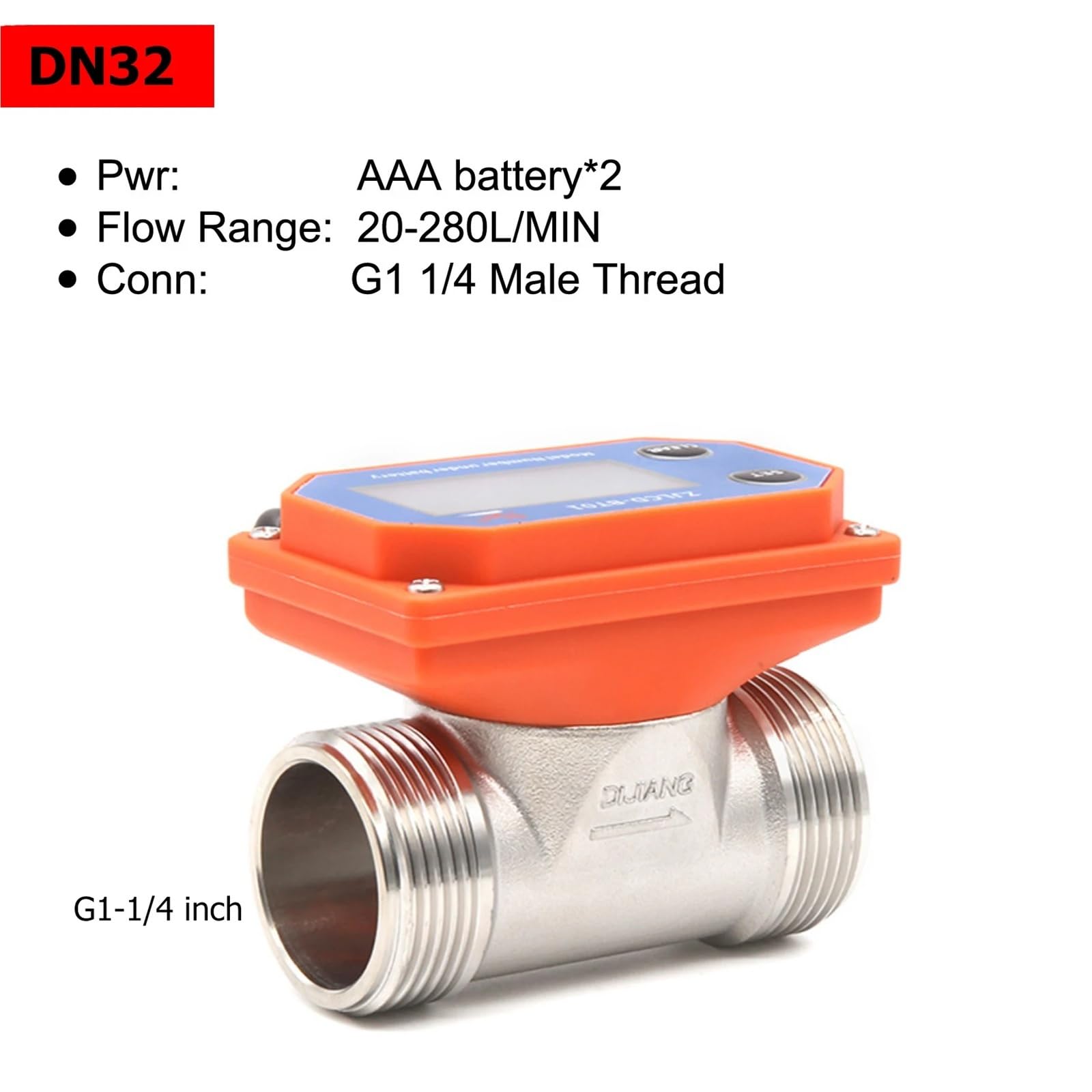 Medidor de caudal de agua, Medidor de flujo Digital inteligente, medidor de flujo de acero inoxidable de alta precisión, pantalla LCD, Sensor de flujo de agua for riego de jardines y granjas(DN32)