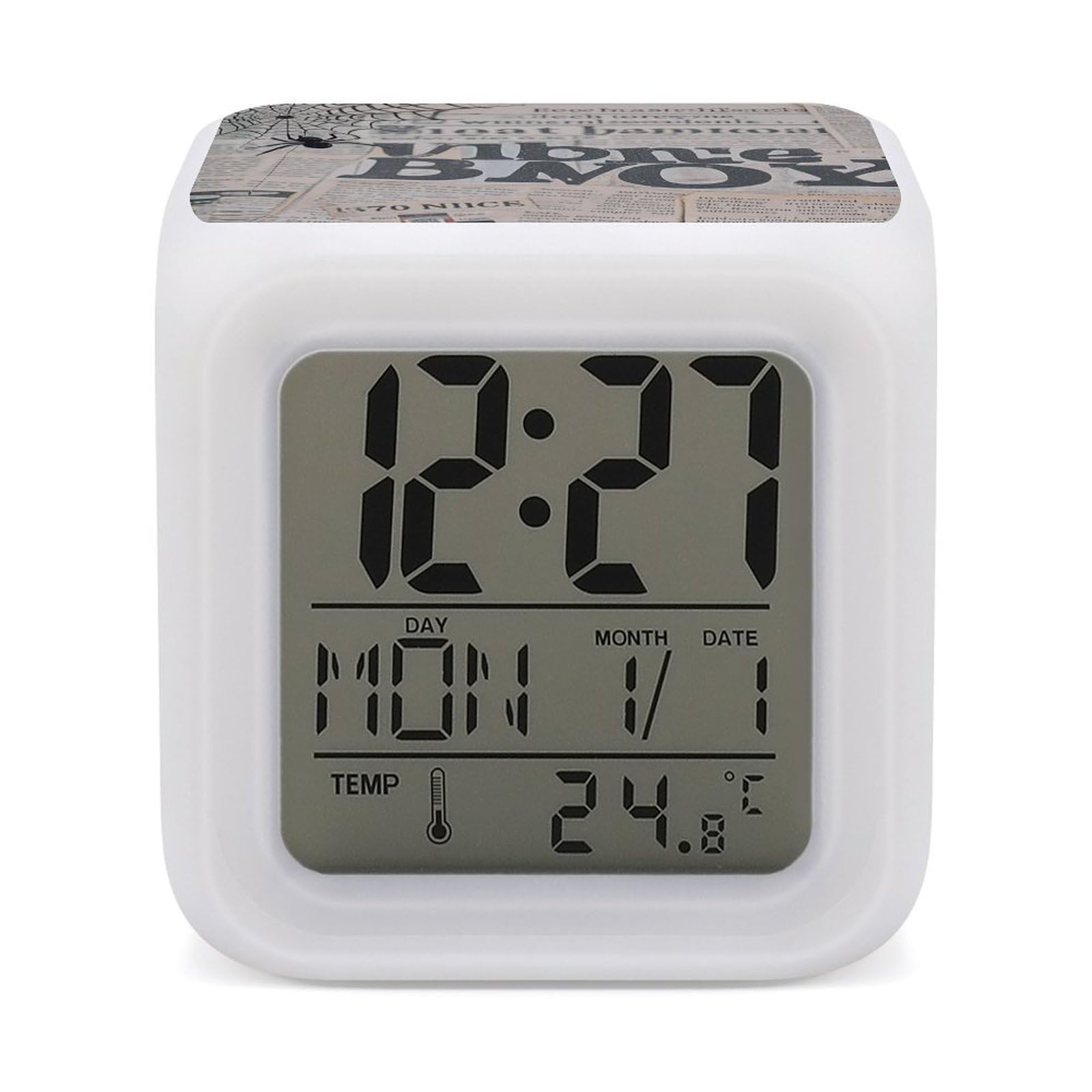 VstaDank Black Spider Web Alarm Clock Sleep Trainer 7 Color Changing Night Light Modern Touch Bedside Lamp Fashion Digital Clock with Temperature Display Wake Clocks for Loud Alarm