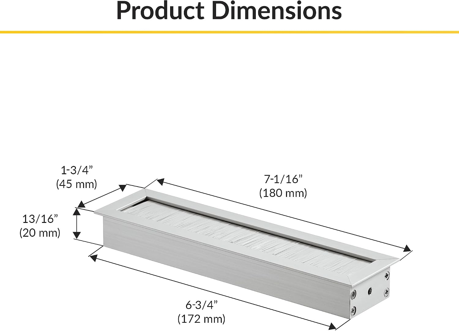 Brixwell QKXP-001 Anodized Aluminum Grommet, Rectangular 180 x 45 mm with Brush aluminum, without lid, Gray Gray