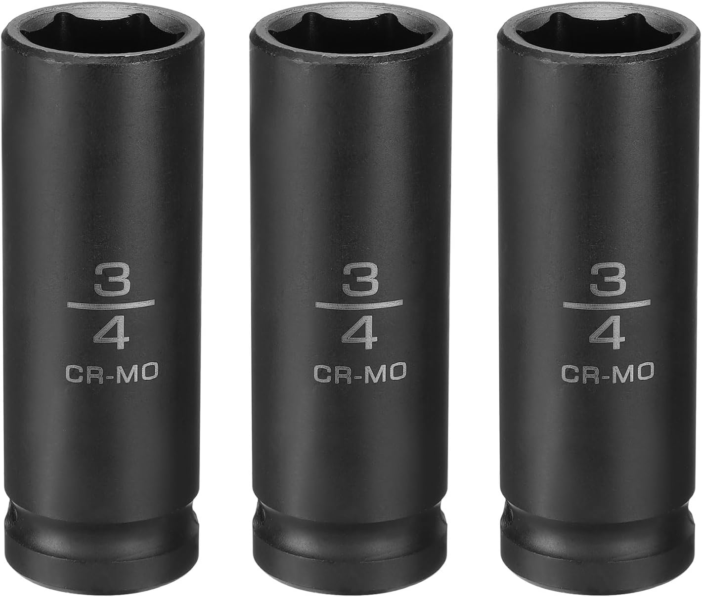 sourcing map 3pcs 6 Point Shallow Impact Socket 3/4" Socket 1/2" Square Drive 78mm (3.1") Long 40cr Alloy Steel for Home Auto Axle Hex Nuts Bolts Repair, Black