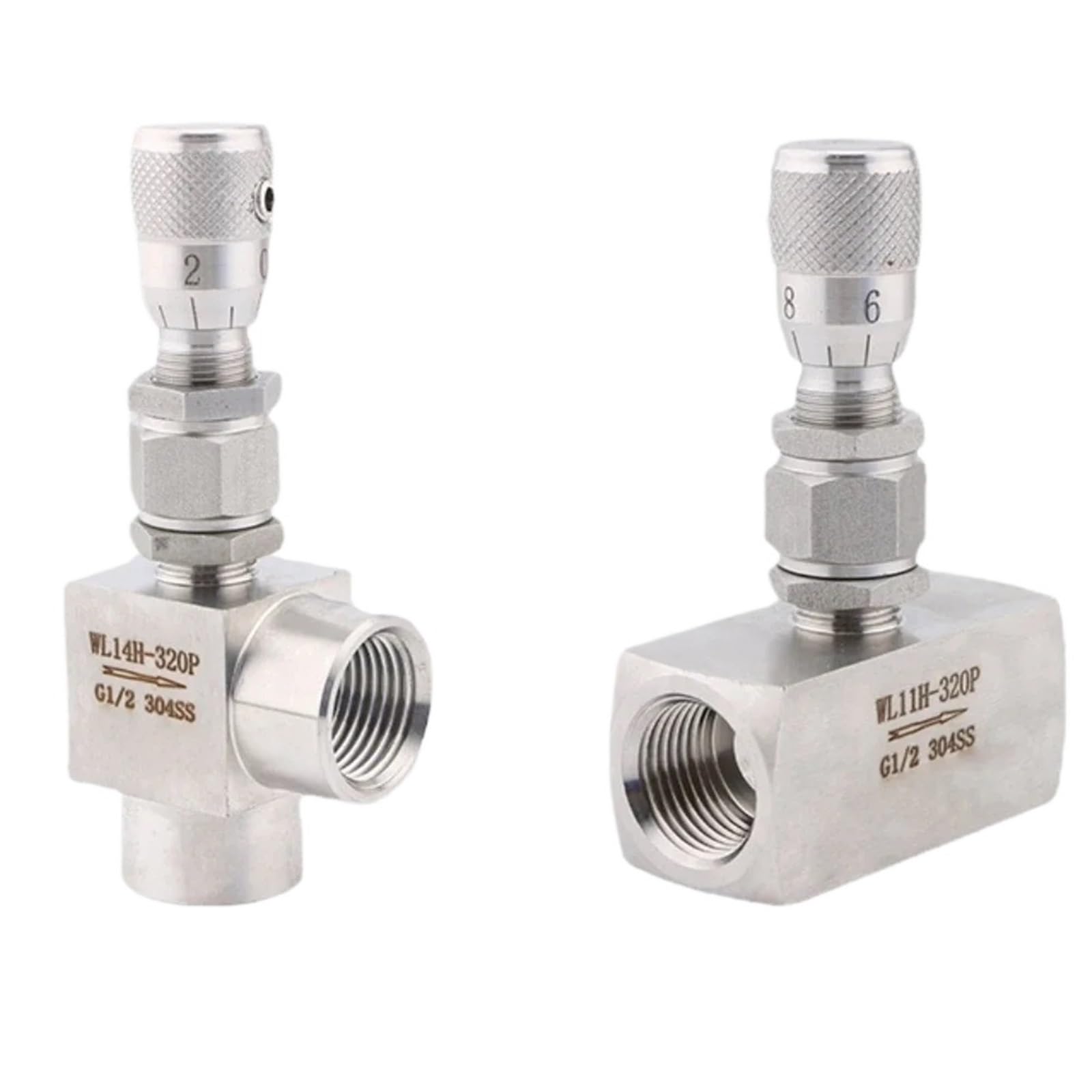 Válvula de aguja de medición micro reguladora de flujo SUS304/316L BSP NPT hembra recta recta de 0.1-0.5 pulgadas para agua, gas, aceite (0.12 pulgadas-NPT-1.2 mm, recto 304)