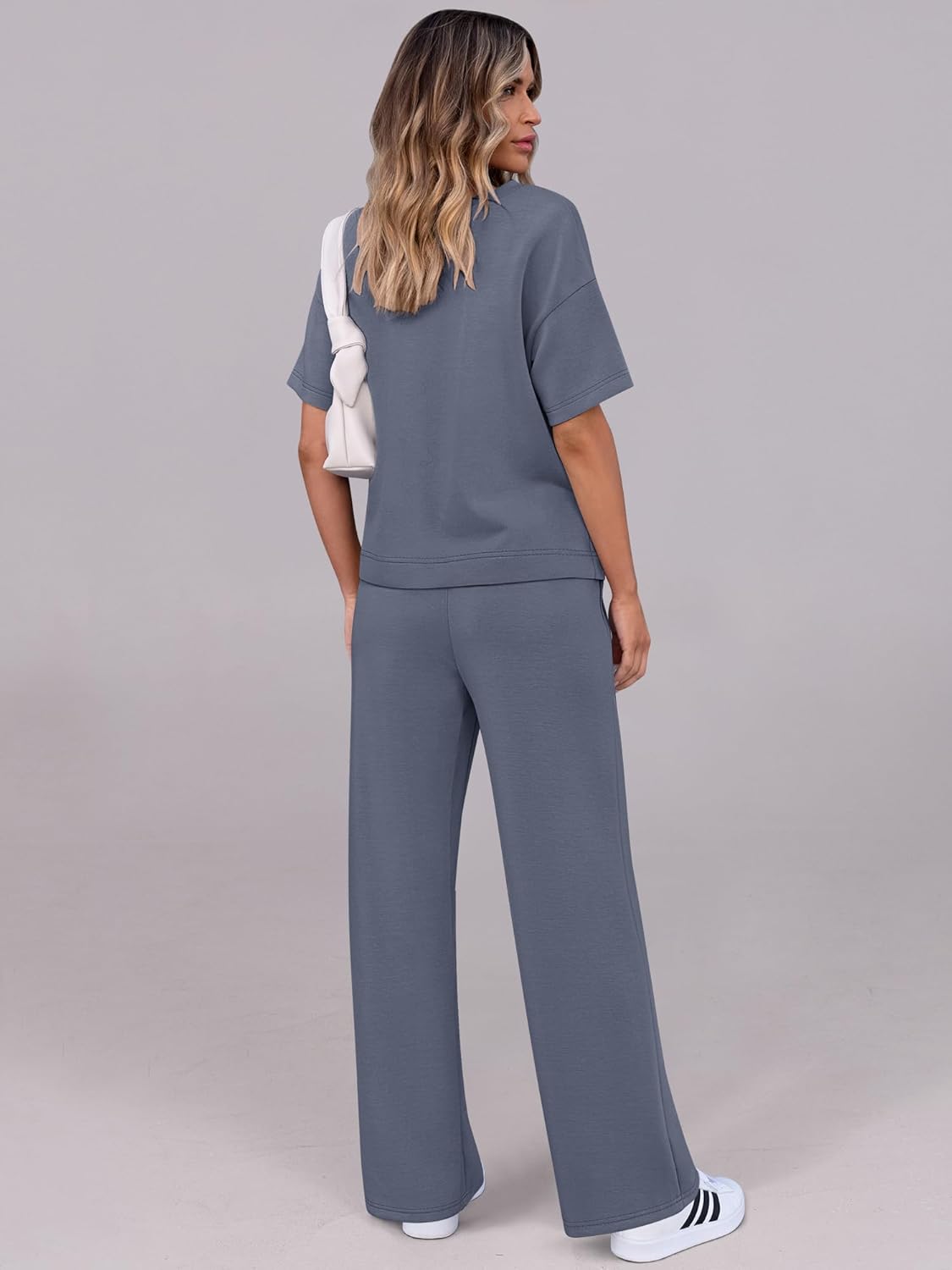 ANRABESS Women's Lounge Sets 2 Piece Outfits 2026 Summer Casual Short Sleeve Sweatsuits Matching Tracksuits Wide Leg Pant Set - Image 5