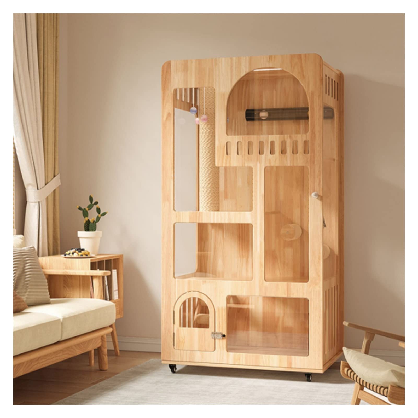 villa per gatti Gabbia for gatti in legno for con toilette for la casa, lettiera for di grandi dimensioni Per interni