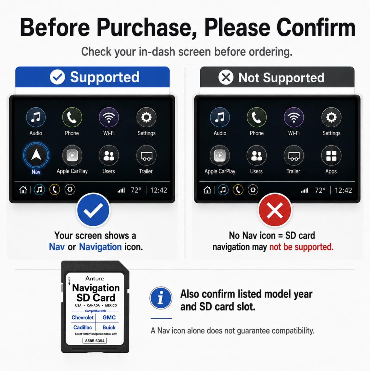 Anture 2026 GM Navigation SD Card Part 85856394, Compatible with Select Chevrolet GMC Cadillac Buick, USA CAN MEX Map Data, Support HUD Speed Limit