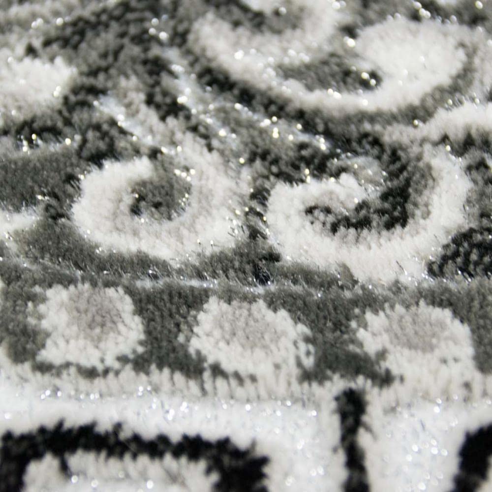 CARPETIA Teppich BRÜCKENLÄUFER mit Bordüre & Glitzergarn | Oeko-TEX | Creme grau 80 x 300 cm