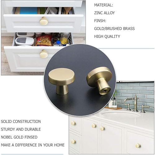 Miniatura 4 de goldenwarm 20 pomos dorados para gabinetes, cajones de cocina, manijas de latón cepillado moderno redondo, aleación de zinc