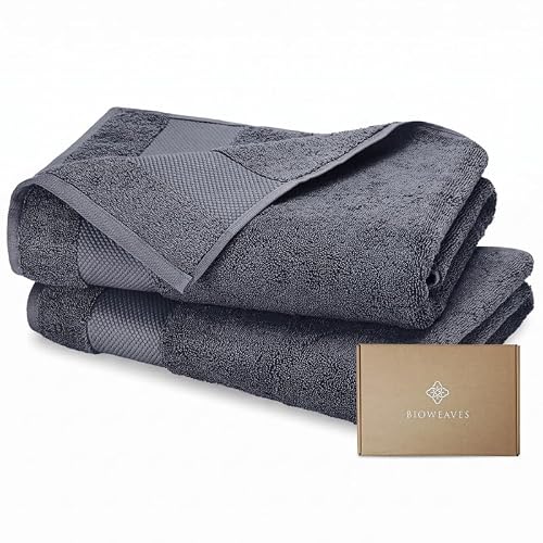BIOWEAVES 100% Organic Cotton Bath Sheet Set of 2 | Soft Oversized Bath Towels | 700 GSM Premium Bath Towel Sheet Set GOTS Certified - Charcoal