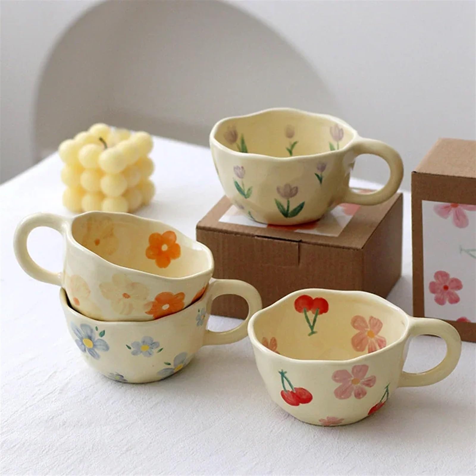 Tazza in Ceramica, Bevanda per la Colazione con Fiocchi d'avena Irregolari, Realizzata a Mano