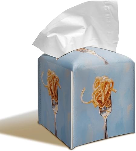 Funda para caja de pañuelos con diseño de pasta de 5.2 pulgadas, decoración retro de cocina cosida a mano de piel sintética con forro extraíble, se