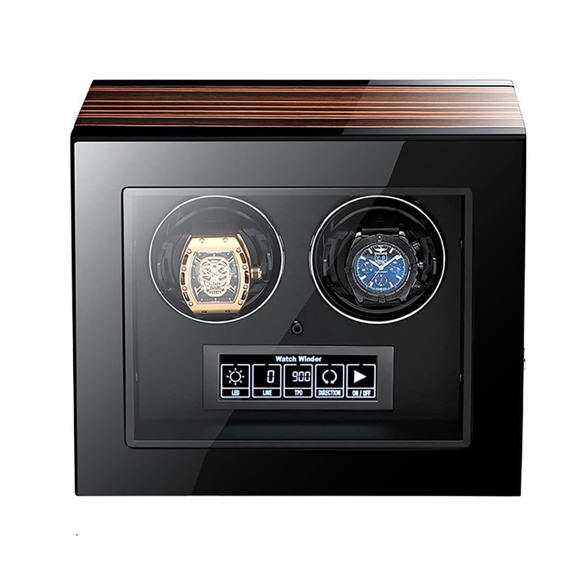 MYUYEE Watch Winder Watch Winders For Automatic Watches Ultra Quiet Motor With Led Lights Automatic Watch Winder With 5 Rotation Modes Push Button Lock To Unlock, Lcd Display Wa(A-2+0)