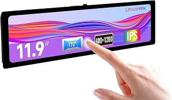 waveshare 11.9inch Capacitive Touch Display Compatible with Raspberry Pi 5/4B/3B/Zero/Zero W/Zero 2W/Pico/Pico W/Pico WH, 3201480 Resolution IPS DSI Interface