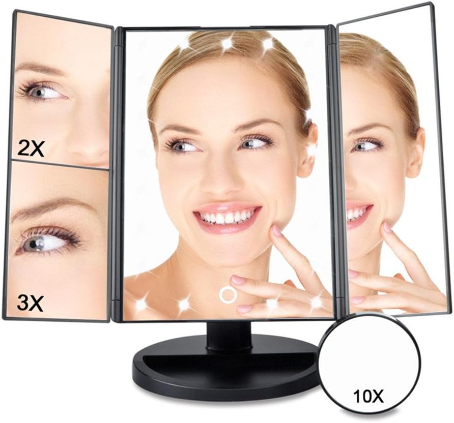 Ausear Lighted Vanity Mirror 21 LED Lighted Makeup Mirror with 2X/3X LED Magnifying Mirrors for Countertop Desktop Cordless Cosmetic Spot Mirror Power by Battery or USB Charging