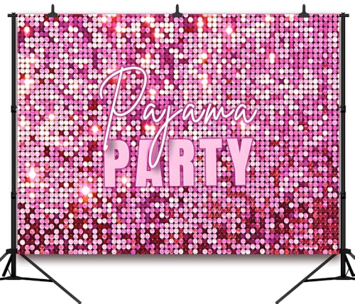 DULUDA 7x5 FT Glitter Pajama Party Backdrop Sparkling Pink Girls Sleepover Birthday Celebrations Photography Background Dults Pajama Party Glittery Sequin Supplies Decorations (Not Real Glitter)