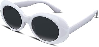 FEISEDY Sunglasses White Oval Clout Goggles for Women Men Retro Round Trendy Rimmed Clueless Costume Frame B2253