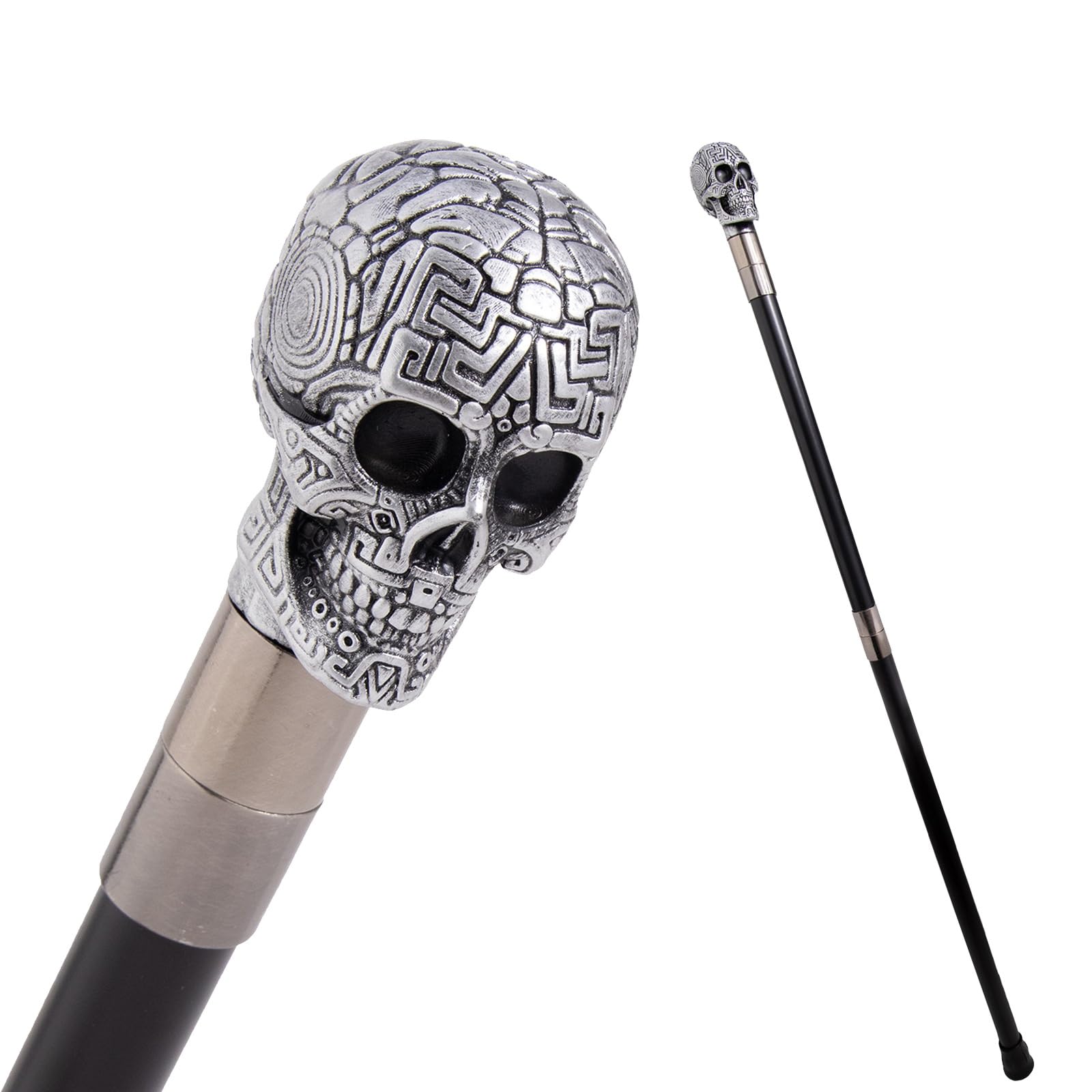 Bastón de Paseo de Resina con Empuñadura de Calavera, Bastón Elegante Desmontable en 2 Tramos para Hombre y Mujer, Cetro Antideslizante para Cosplay y Fiestas Vintage 93 Cm(Silver)