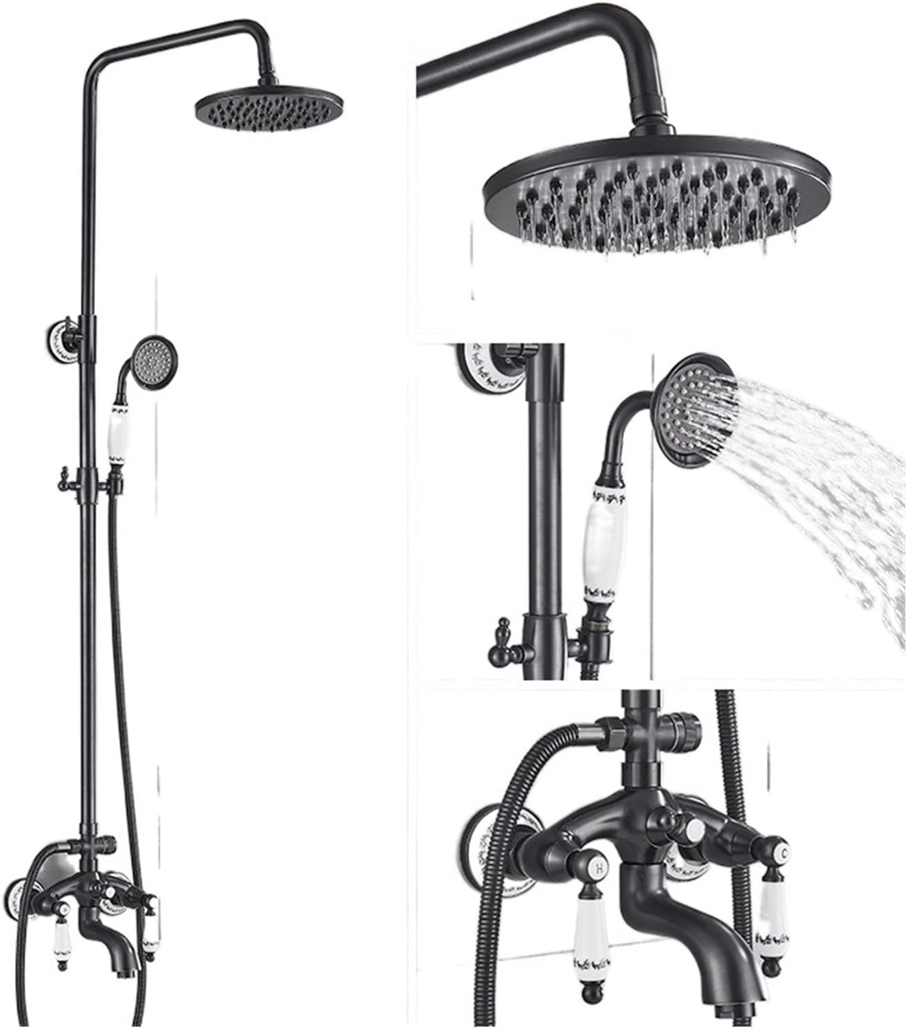 XBROOM Bronze Black Shower Faucet Bathroom Rainfall Shower