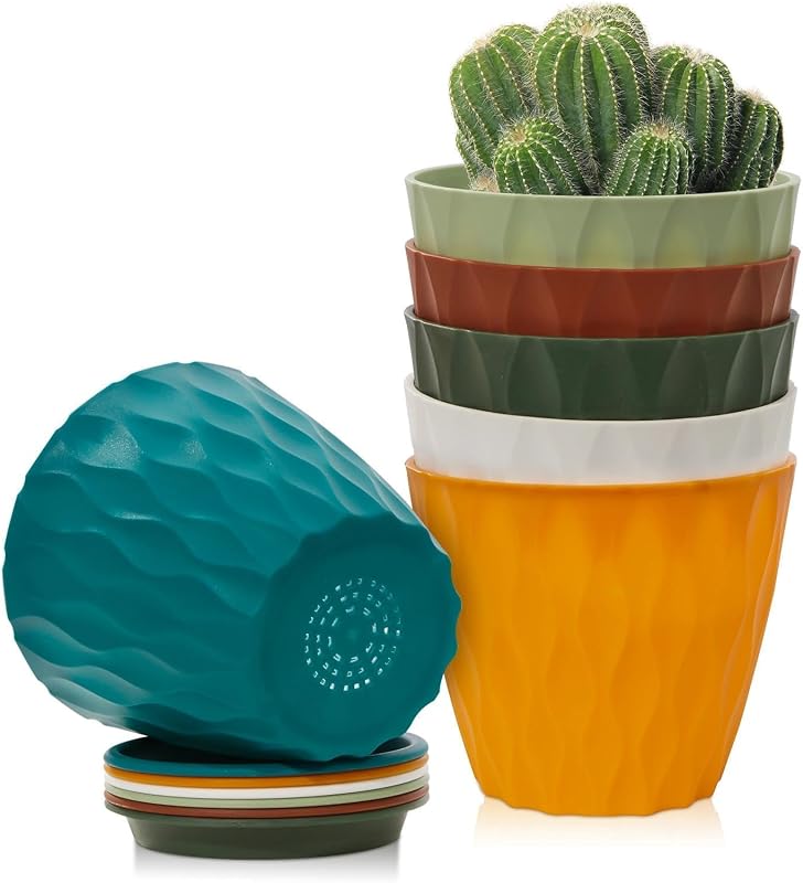 Omtofo Maceteros Decorativos Interior, Set de 6 Maceta Plástico con Apertura Base 10cm, con Agujero Drenaje, Macetas Pequeñas en PP para la Cocina, balcón, Plantas de jardín, Macetas Vivero