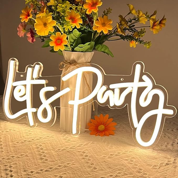VYNES Let's Party LED Neon Signs Light LED Art Decorative Sign - Wall Decor/Table Decor, Home Decor for Wedding Party Kids Room Living Room House Bar Pub Hotel Beach (Warm White) Neon Signs-image-44