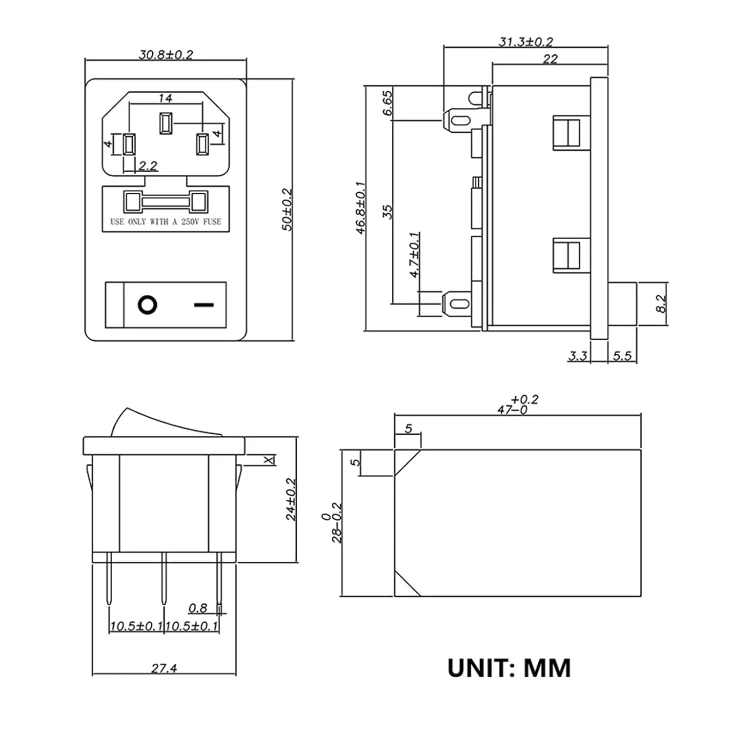 5/20/100PCS 10A 250V 3 Pin lEC320 C14 Panel Mount AC Input Module Power Jack Connector Red LED KCD3(5PCS)