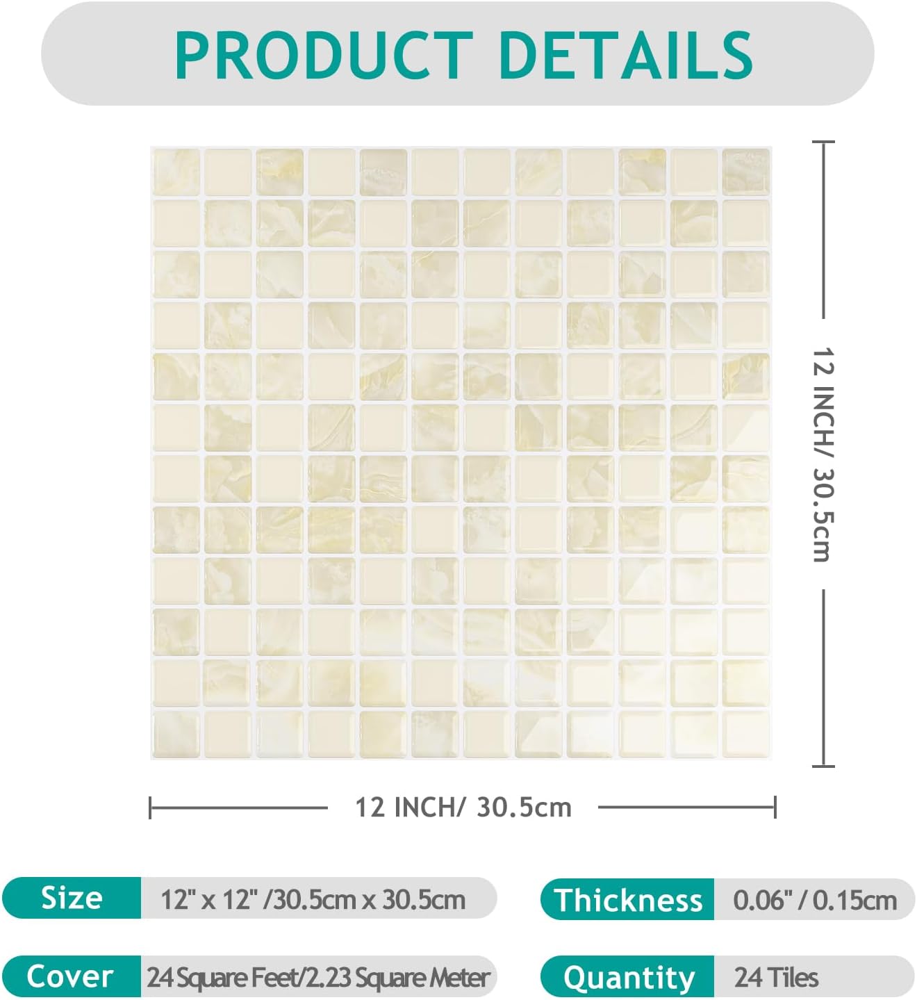 VEELIKE Mosaic Peel and Stick Backsplash 24 Sheet Cream Beige Kitchen Backsplash Tiles Peel and Stick Removable Back Splash Stick on Tiles for Kitchen Bathroom Wall Tile Stickers for Shower 12''x12''