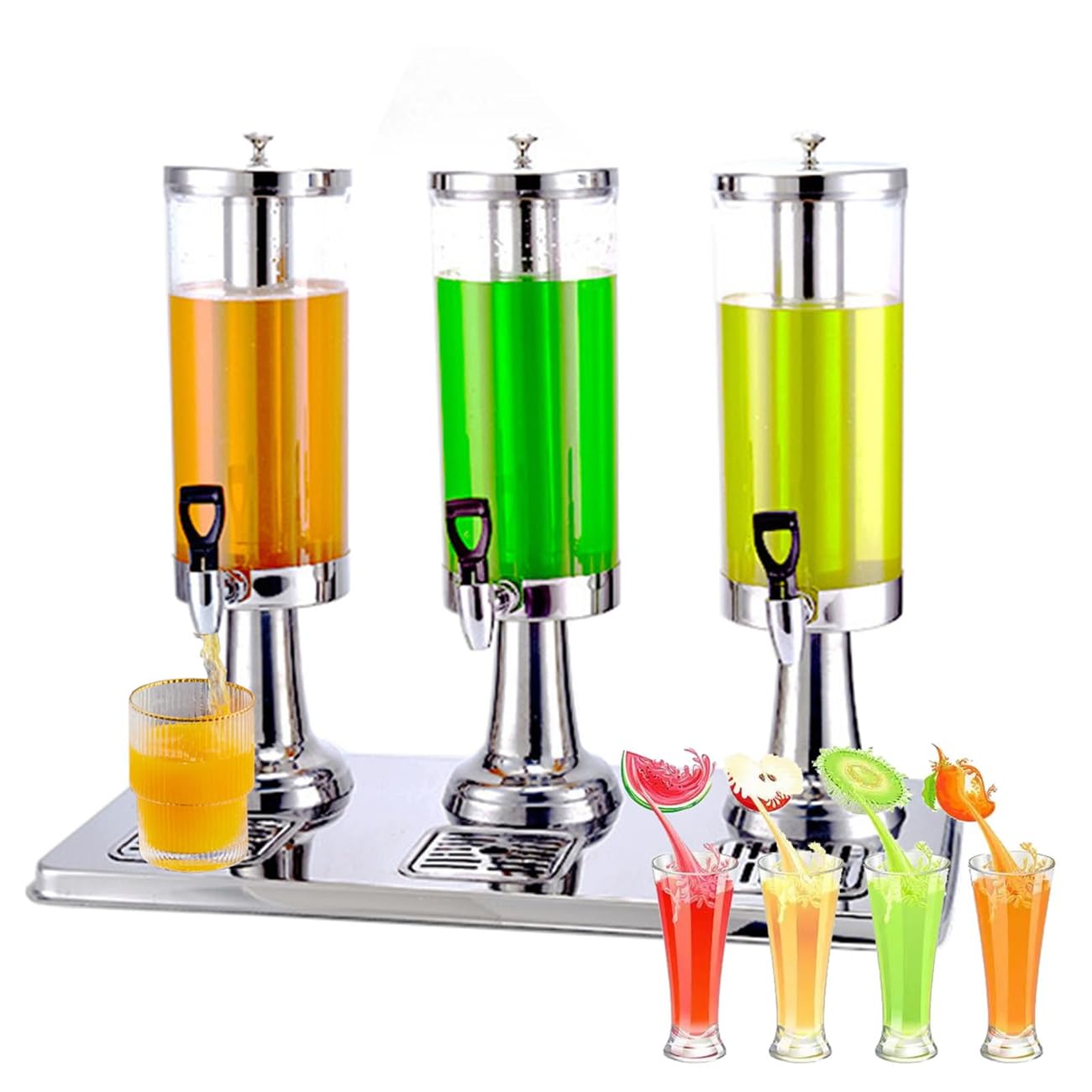 JYBNBBE Stainless Steel Drink Dispensers, 3L/6L/9L Beverage Dispenser with Centre Ice Core, Faucet and Drip Trays Juice Dispenser for Party/Weddings/Birthdays/Holidays/Reunions (Silver 9L)
