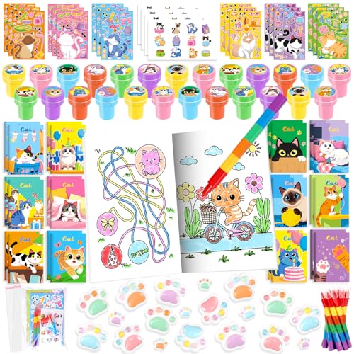 BenLouis 168 Pcs Cat Coloring Crayon Sticker Set Party Favors