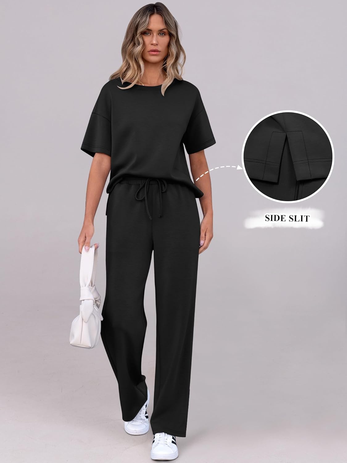 ANRABESS Women's Lounge Sets 2 Piece Outfits 2026 Summer Casual Short Sleeve Sweatsuits Matching Tracksuits Wide Leg Pant Set - Image 4