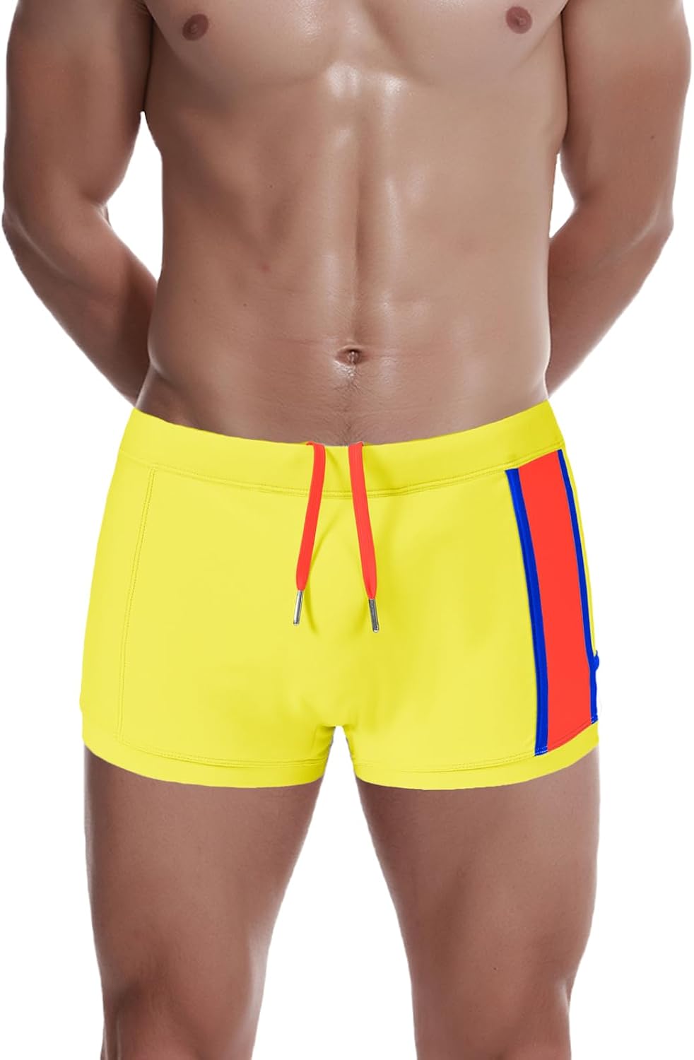 JINSHI Men’s Swimwear Solid Basic Long Swim Sport Trunks with Adjustable Drawstring Square Leg Board Shorts S M L XL 2XL
