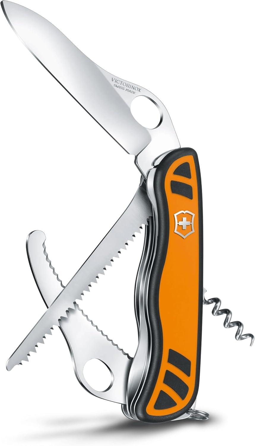 Victorinox Hunter XT Grip Taschenmesser (6 Funktionen, Einhand-Feststellklinge, Waidklinge, Säge), orange/schwarz B1