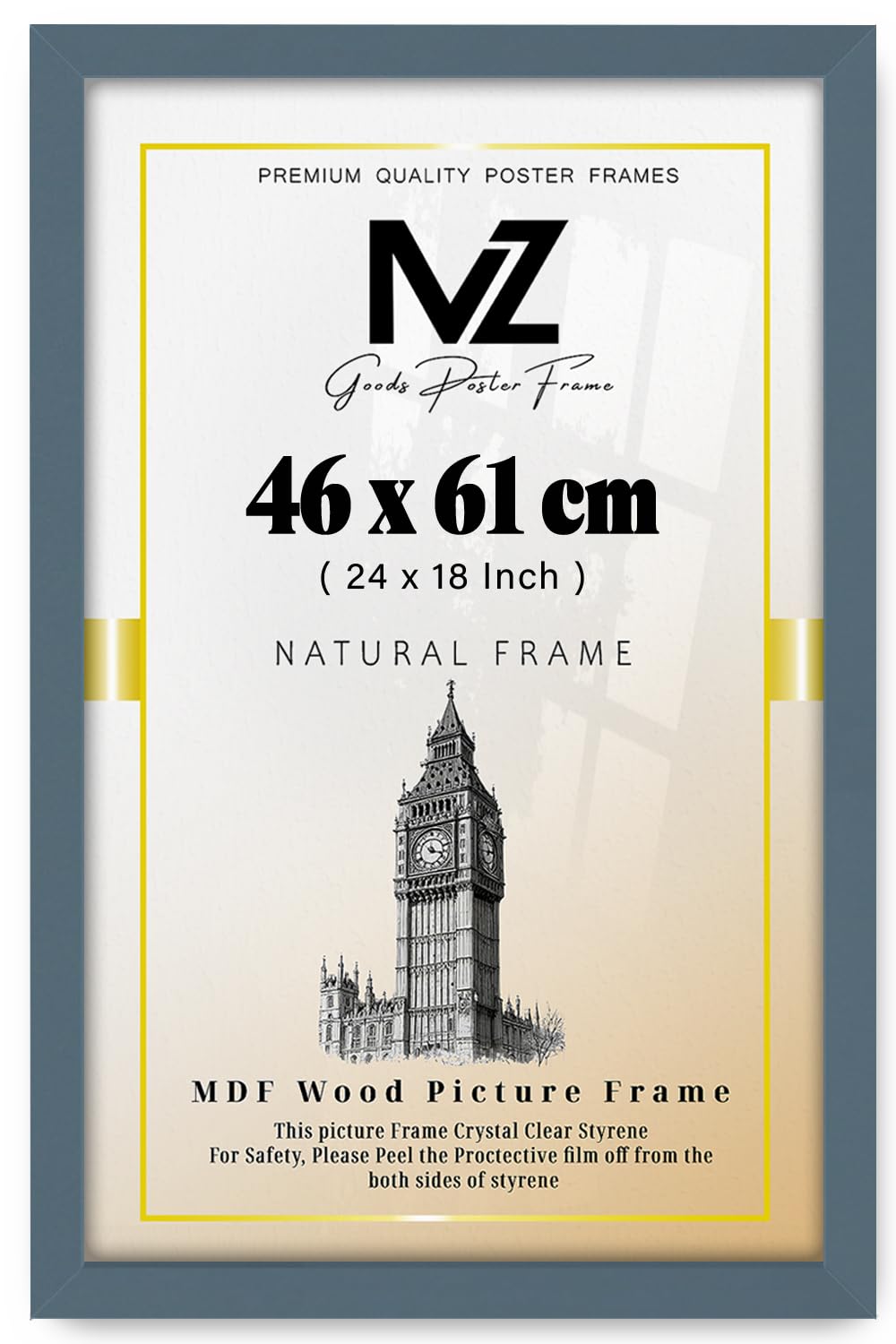 MZ GOODS | MDF Poster Frame (46 x 61 CM) 46 x 61 cm Ideal for Art, Home & Office Décor, Sturdy MDF Finish, Secure Hooks for Easy Wall Mounting [ Dark Grey ]