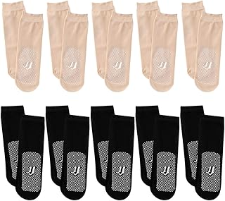 KUWUNG Tourmaline Ionic Body Shaping Stretch Socks, Foot Massage Socks, 10 Pairs Negative Ion Shaping Elastic Socks, Invisible Elastic Summer Socks for Women, 5 Pairs Black, black, L-3XL