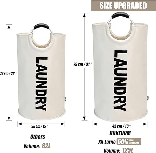 Vista 3 de DOKEHOM - Canasta de lavandería extragrande de 125 litros, bolsa de lavandería plegable, canasta de ropa alta y autónoma, contenedor de lavado Beige