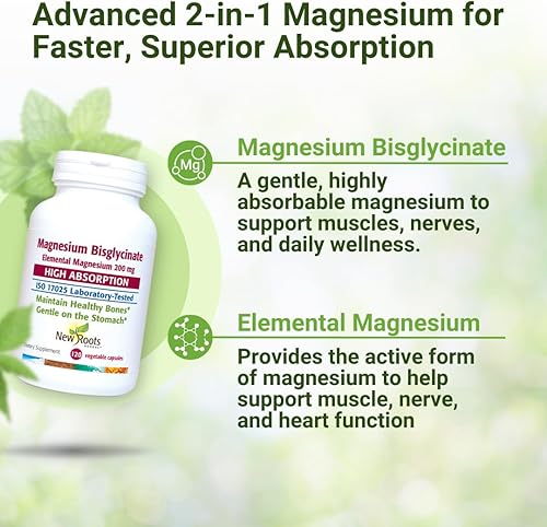 Miniatura 4 de Cápsulas de bisglicinato de magnesio - Suplemento de glicinato de magnesio (200 mg) | Alta absorción, soporte óseo, suave para el estómago (120