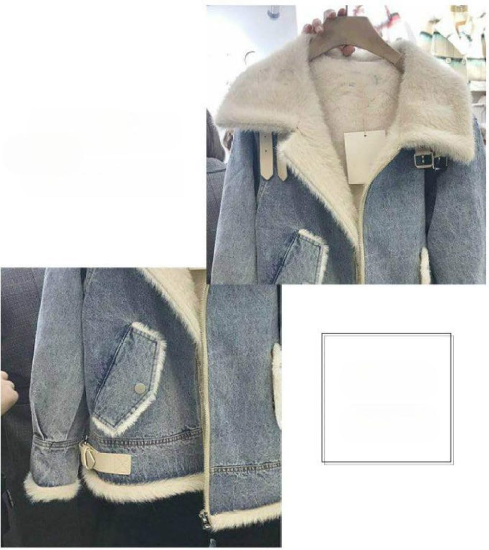 Chaqueta Vaquera De Invierno para Mujer,Chaqueta Vaquera Desgastada Forrada De Lana Cálida Parka Gruesa Recortada Informal Lavado Cremallera Manga Larga Chaqueta De Solapa Otoño Invierno Ropa De Abr