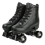 XUDREZ Double Row Skates - Adjustable Leather High-top Roller Skates for Indoor & Outdoor Use - Adult Sizes with Bag (Black Wheels, Women\'s 10 / Men\'s 8.5)