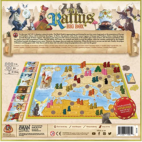 Image of Rattus Board Game (Big Box Edition) - The Black Death Strategy Game with Expansions! Family Game for Kids & Adults, Ages 10+, 2-6 Players, 30-60 Minute Playtime, Made by Z-Man Games