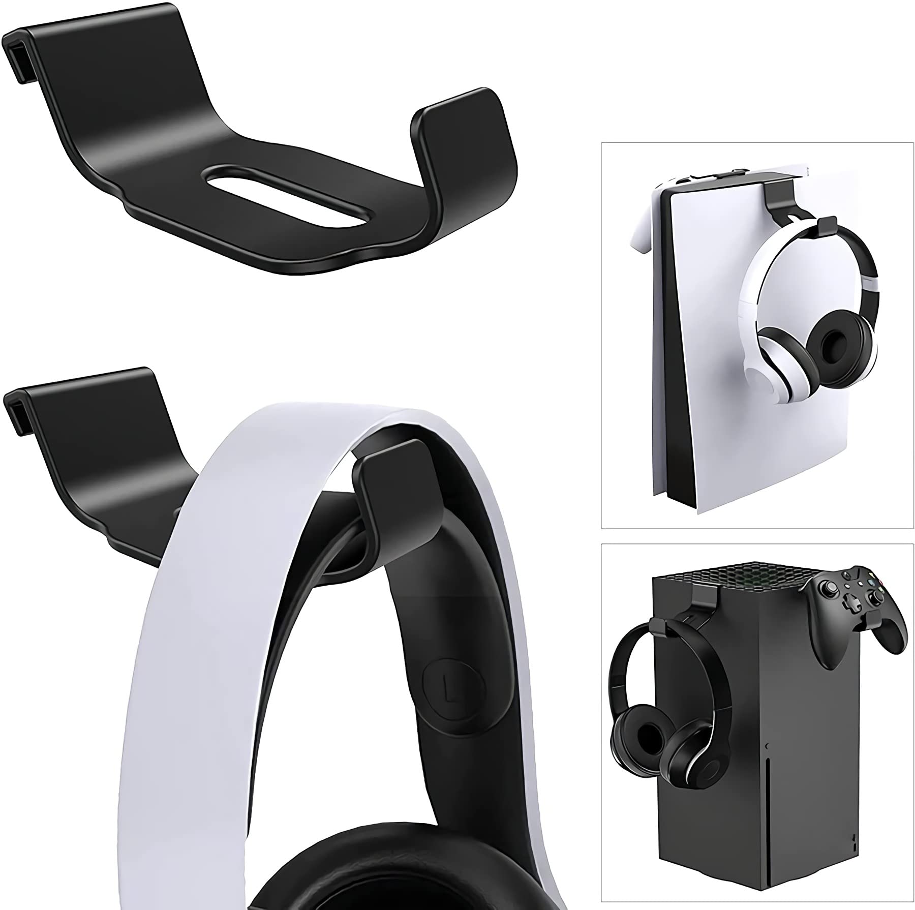 Headphone Stand for PS5/XBOX/XS, KASTWAVE Headset and Controller Stand that Makes Game Accessories Easy to Store, Storage Bracket, Black (2 pack)