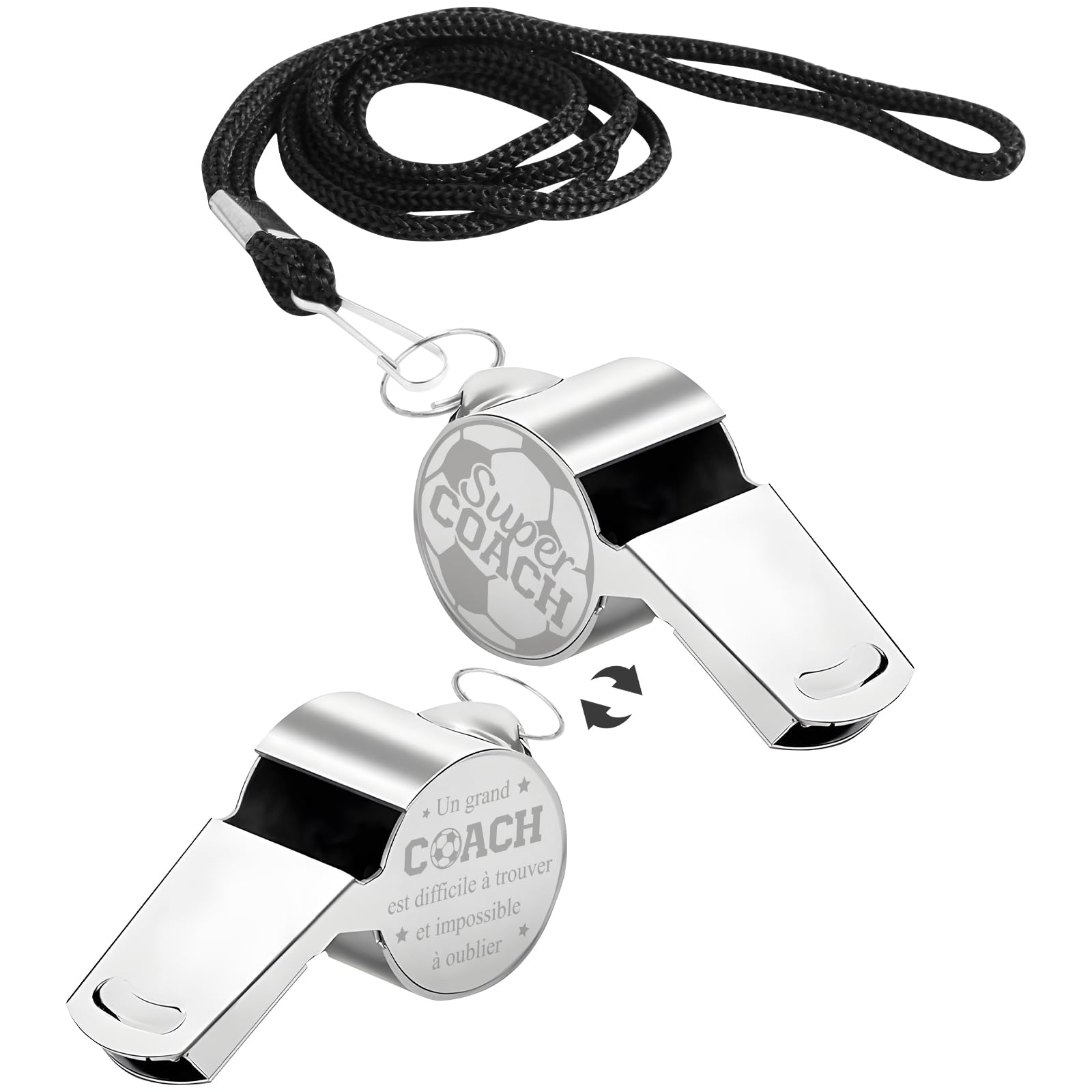Sifflet Métal Cordon Sifflet Personnalisé En Métal Avec Gravure - Pour Arbitres, Entraîneurs - 9 Icônes Sportives Au Choix - Cordon Inclus Sifflet Son Fort Métal