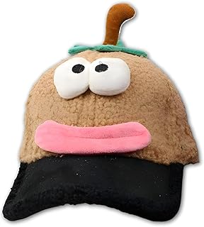 قبعة بيسبول مبتكرة - قبعة وجه كرتونية زغبية مخملية مع عيون وفم، تصميم شخصية مرحة للحفلات التنكرية او المرح اليومي لجميع الاعمار