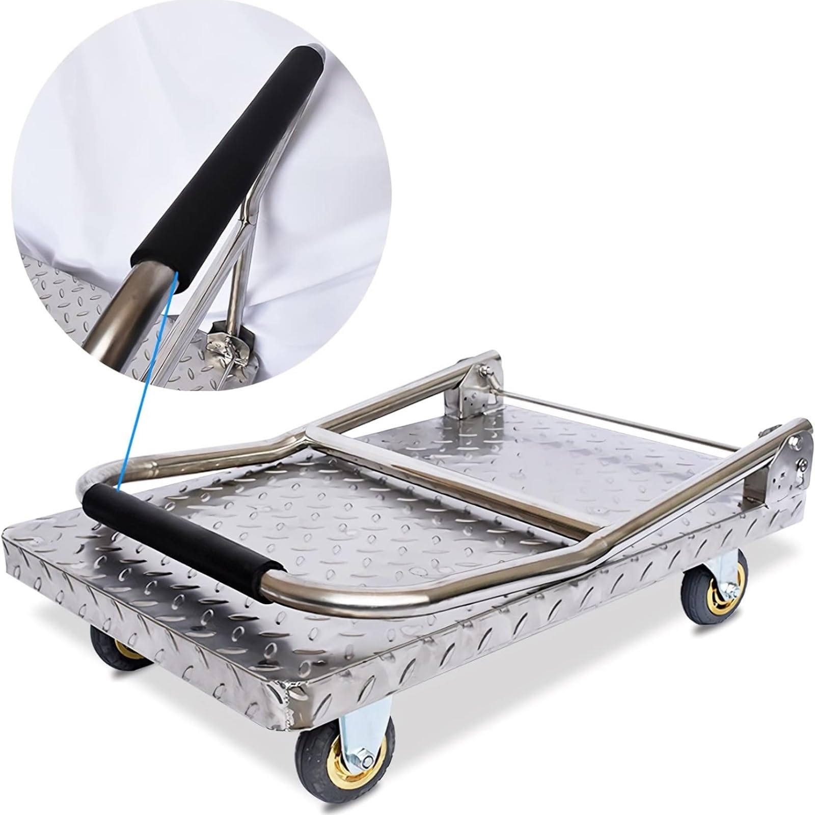 Carrelli a mano pieghevoli del carrello a base piana resistente con le rotelle del freno della parte girevole pieghevoli for la casa carrello a pianale(75 * 50cm 5inch)