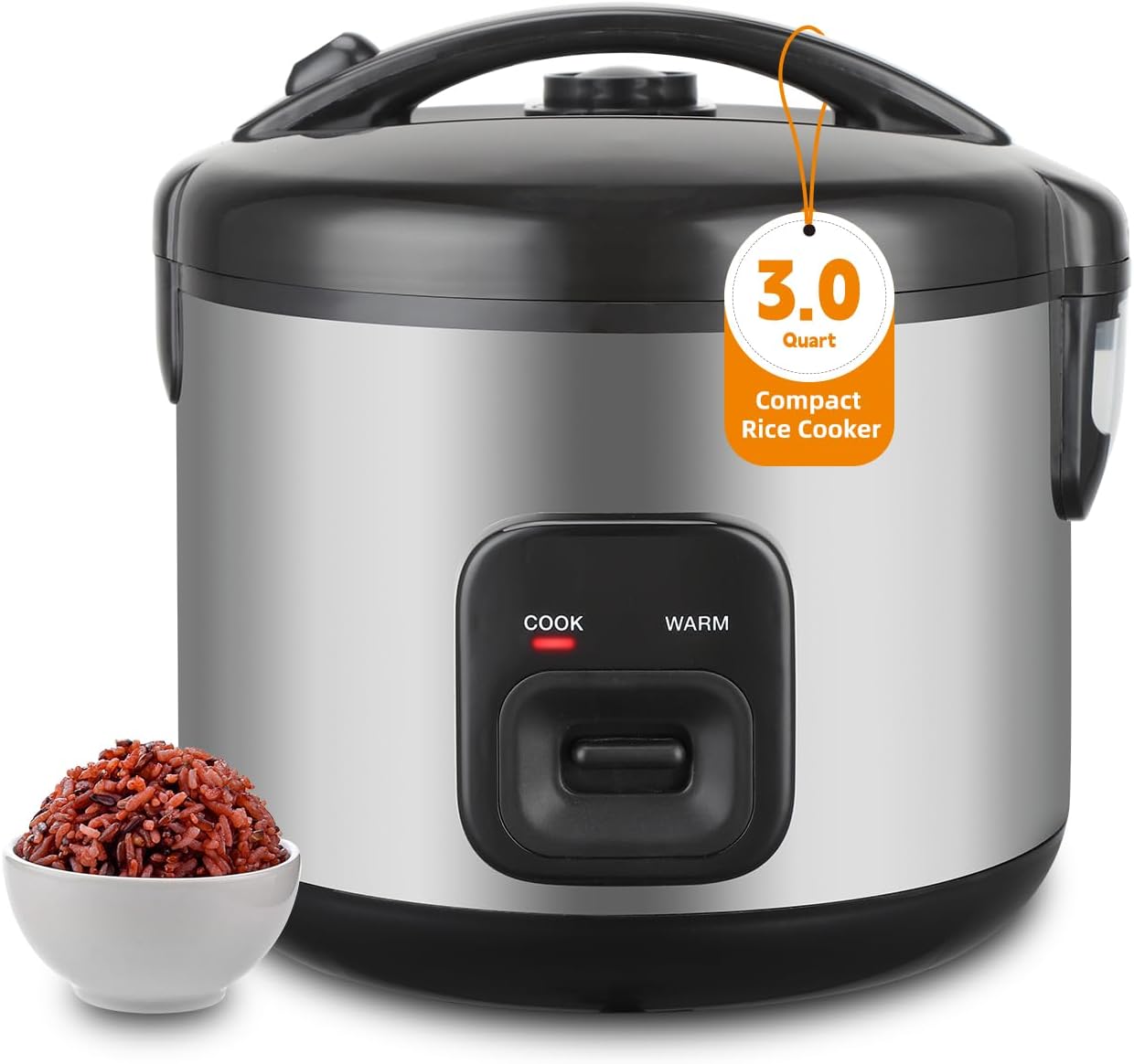 Rice Cooker & Steamer Simple 6 Cup(Uncooked)/12 Cup (Cooked)With Steaming Basket,Compact Electric Rice Cooker Non-Stick Inner Pot For Soups,Stews,Grains&Oatmeal,One Touch & Keep Warm Function
