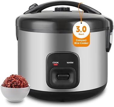 Rice Cooker & Steamer Simple 6 CupUncooked/12 Cup CookedWith Steaming Basket,Compact Electric Rice Cooker Non-Stick Inner Pot For Soups,Stews,Grains&Oatmeal,One Touch & Keep Warm Function