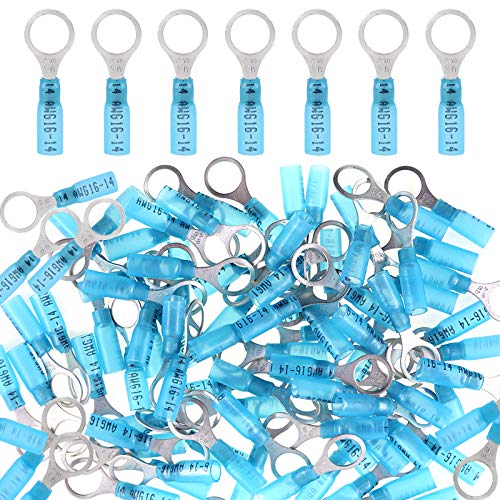 Glarks 50pcs 16-14 Gauge M10 Ring Nylon Heat Shrink Waterproof Quick Disconnect Electrical Insulated Crimp Terminals Connectors Assortment Kit