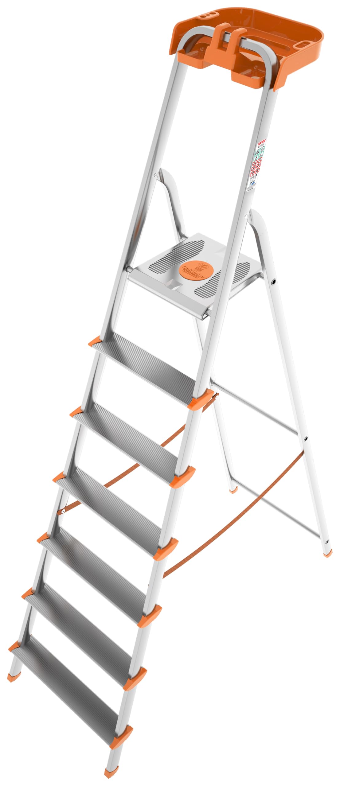 COLOMBO Scala Pieghevole in Alluminio 3/4/5/6/7/8 Gradini – Struttura Robusta, Ampia Piattaforma, Gradini Senza Rivetti e Vaschetta Portautensili – Portata 150Kg, Conforme EN131 TÜV-GS – Made in Italy