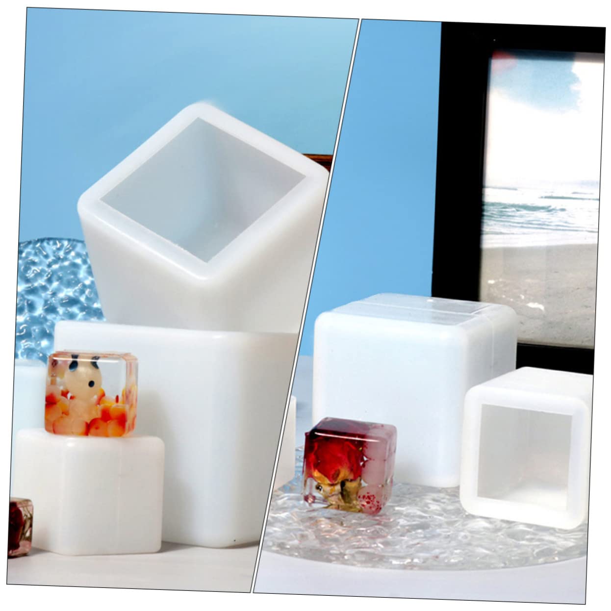 5 moldes cuadrados de epoxi para decoración del hogar, moldes de resina grandes, moldes de silicona para velas, moldes de silicona para pasteles, gel de sílice, taza de papel para el hogar, color