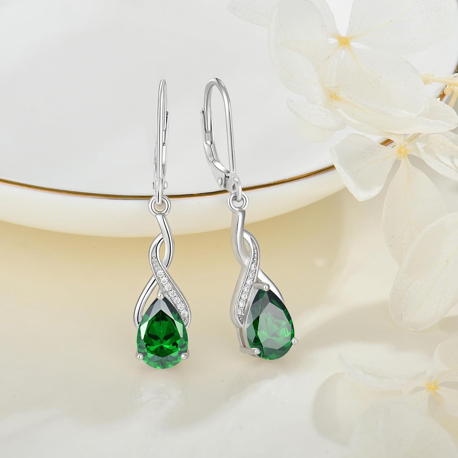 Leverback Earrings for Women Infinity Dangle Drop Earrings 925 Sterling Silver Cubic Zirconia Earrings Christmas Anniversary Jewelry for Her