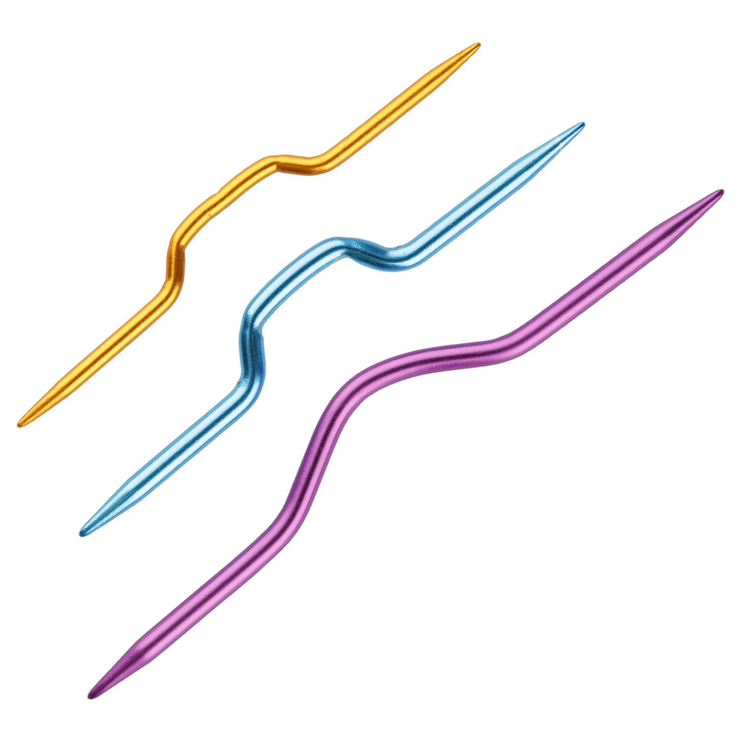 Wellrun 3pcs Twisted Crochet Hook Set,Hand Curved Knitting Needles,Aluminum Stitch Holders for Beginner, Craftsmen(Multicolor)