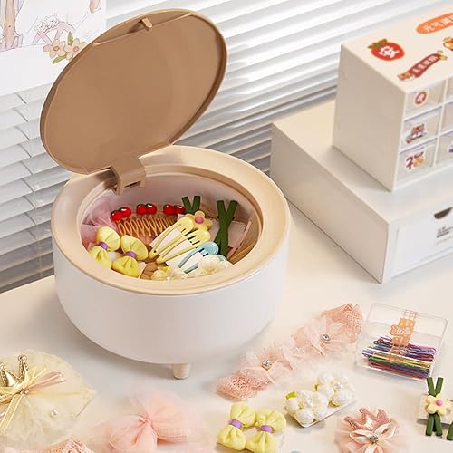 Miniatura 7 de PHILISENMALL Round Shape Hair Tie Container Box with Lid Portable Large Capacity Small Items Storage Containers Modern Style Space-saving Plastic