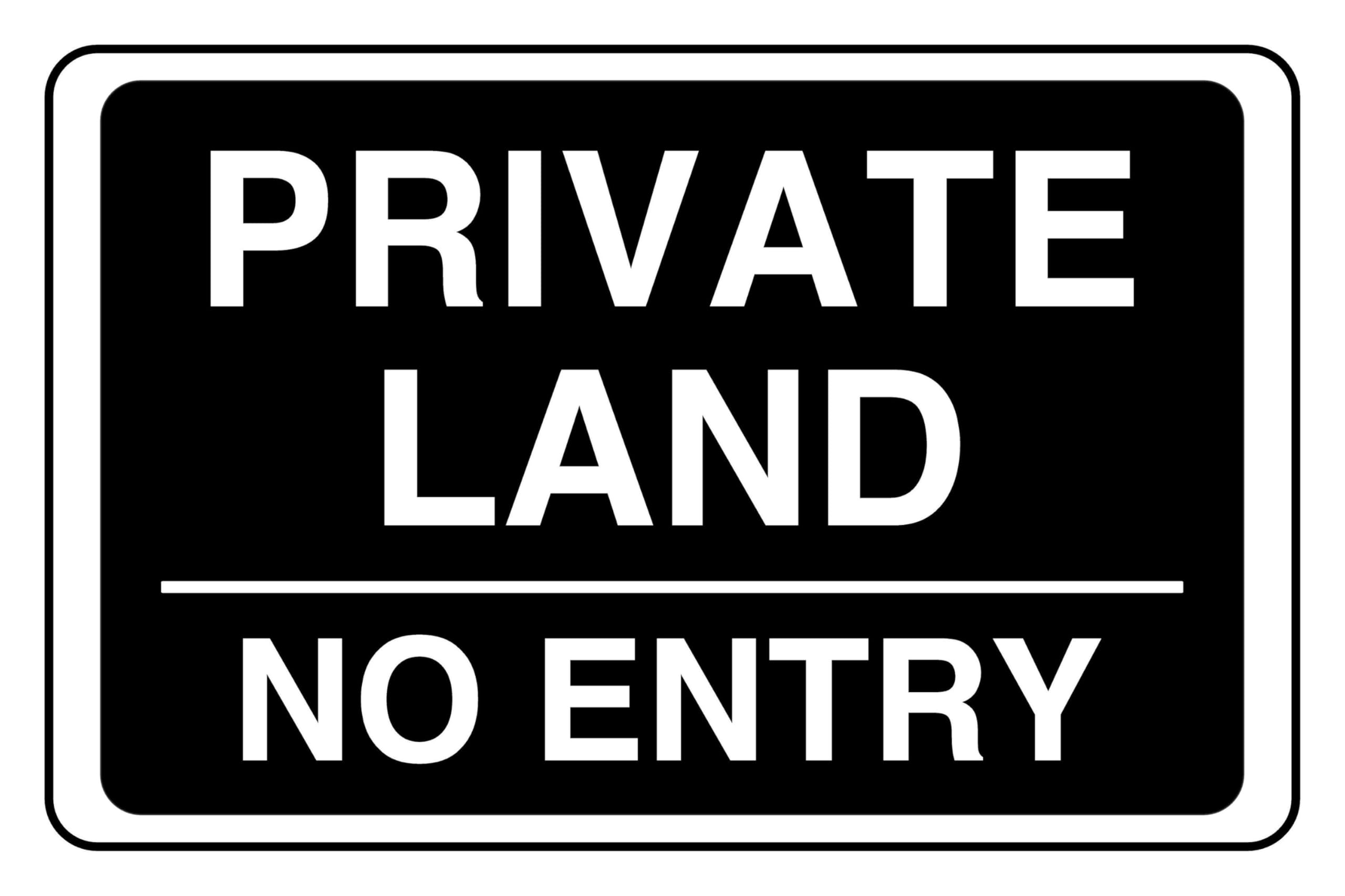 Private Land No Entry - safety sign - High tack self-adhesive sticker (200mm x 150mm) Viewing Distance within 5m.